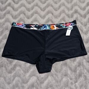 Jaclyn Smith Womens Size 24w Black Floral Plus Size Swim Bottoms NWT